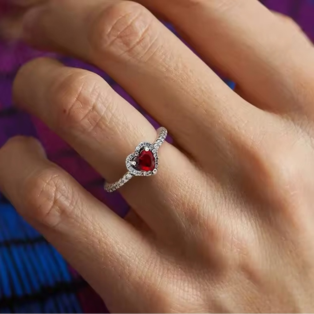 Heart-Shaped Red Gemstone Silver Ring size 8 - Picture 2 of 8